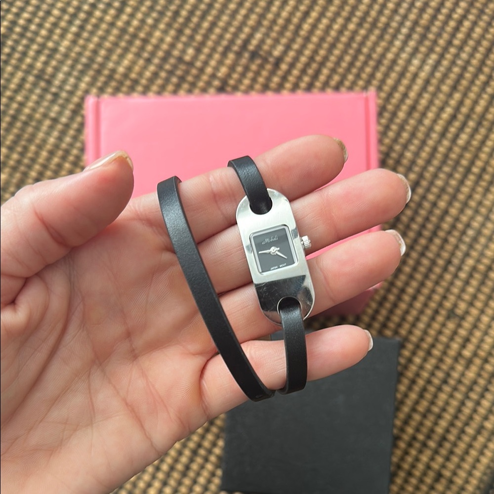 Black leather wrap watch